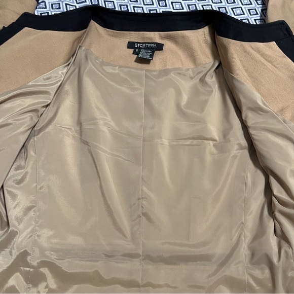 Etcetera Suit Jacket Size 8 Beige Black Dress Casual Cotton Zipper Front EUC - Picture 10 of 14